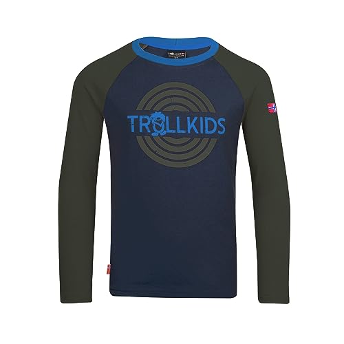 Trollkids Unisex - Kinder Preikestolen Kapuzenpullover Hoodie aus Baumwolle, Mystik Blau/Efeugrün/Mittelblau, Größe 128 von Trollkids