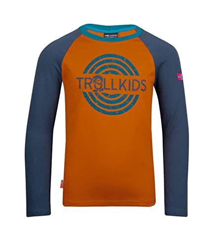 Trollkids Unisex - Kinder Preikestolen Kapuzenpullover Hoodie aus Baumwolle, Zimt/Nachtblau, Größe 116 von Trollkids