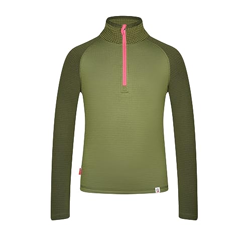 Trollkids schnelltrocknender elastischer Kinder Baselayer mit Half-Zip RAULAND, Dunkle Olive/Hellmagenta, Größe 116 von Trollkids