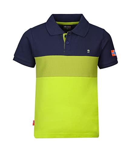 Trollkids schnelltrocknendes Kinder Polo Shirt EIKEFJORD, Hellgrün/Mystikblau, Größe 110 von Trollkids