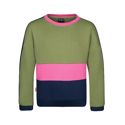 Trollkids stillvolles kuscheliges Mädchen Sweatshirt aus Bio-Baumwolle VERDAL, Dunkle Olive/Hellmagenta/Marine, Größe 140 von Trollkids