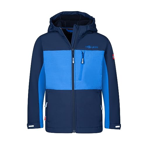 Trollkids warme und vielseitige Kinder Softshell-Jacke BERGSFJORD, Marine/Mittelblau, Größe 104 von Trollkids