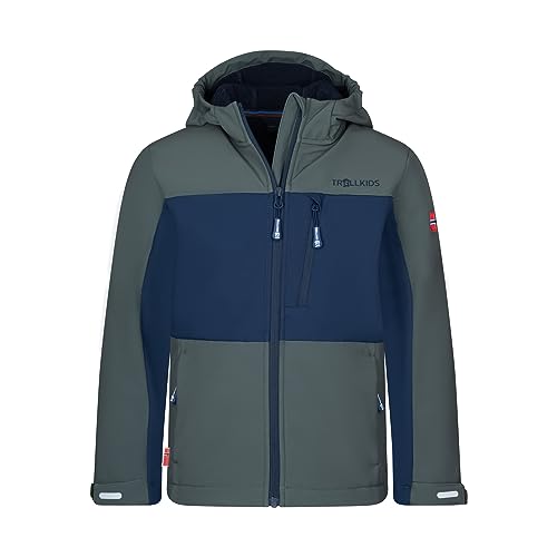 Trollkids warme und vielseitige Kinder Softshell-Jacke BERGSFJORD, ivy/navy, Größe 152 von Trollkids