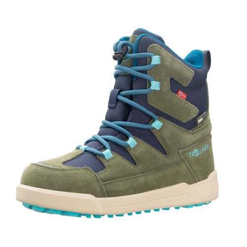 Trollkids wasserdichte Kinder Stiefel mit echtem Leder, Tannengrün/Mystisches Blau, Größe 37 von Trollkids
