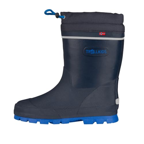 Trollkids wasserdichte Kinder Winter-Gummistiefel mit griffiger Sohle, regulierbarer Schaftabschluss und reflektierenden Details ISFJORD, Marine, Größe 29 von Trollkids