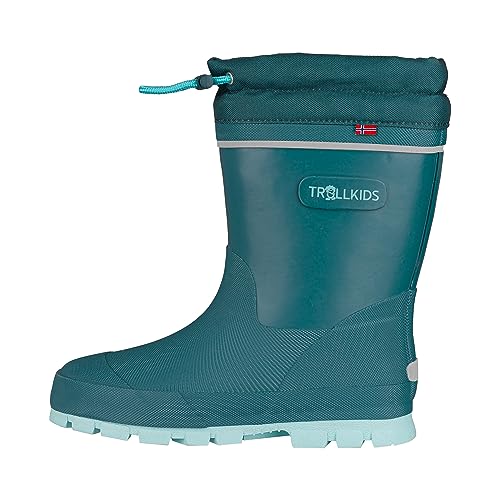 Trollkids wasserdichte Kinder Winter-Gummistiefel mit griffiger Sohle, regulierbarer Schaftabschluss und reflektierenden Details ISFJORD, Teal-Blau, Größe 30 von Trollkids