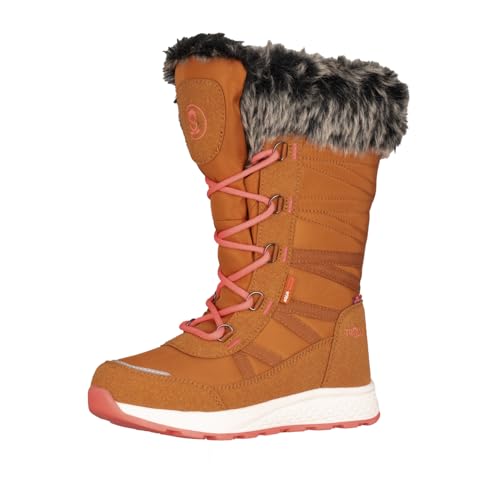 Trollkids wasserdichte Mädchen-Winterstiefel mit individuell anpassbarer Schnürung und warmem Fleecefutter HEMSEDAL, Karamell-Braun/Lachsrosa, Größe 34 von Trollkids