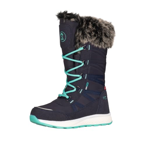 Trollkids wasserdichte Mädchen-Winterstiefel mit individuell anpassbarer Schnürung und warmem Fleecefutter HEMSEDAL, Marineblau/Mint, Größe 32 von Trollkids
