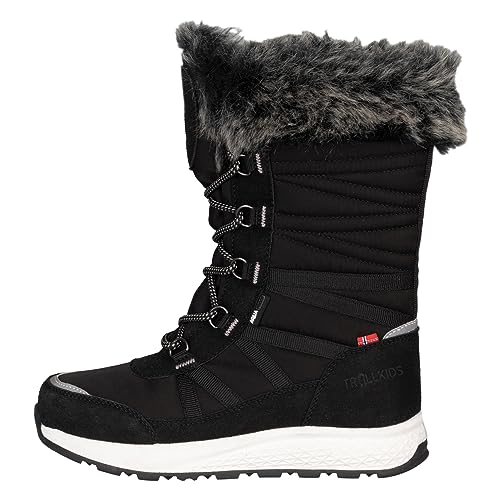 Trollkids wasserdichte Mädchen-Winterstiefel mit individuell anpassbarer Schnürung und warmem Fleecefutter HEMSEDAL, Schwarz, Größe 30 von Trollkids