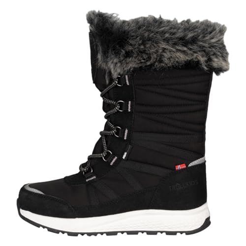 Trollkids wasserdichte Mädchen-Winterstiefel mit individuell anpassbarer Schnürung und warmem Fleecefutter HEMSEDAL, Schwarz, Größe 34 von Trollkids
