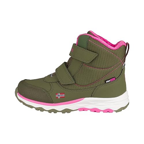 Trollkids wasserdichte Winterschuhe Wanderschuhe Hafjell, Dunkle Olive/Hellmagenta, Größe 28 von Trollkids