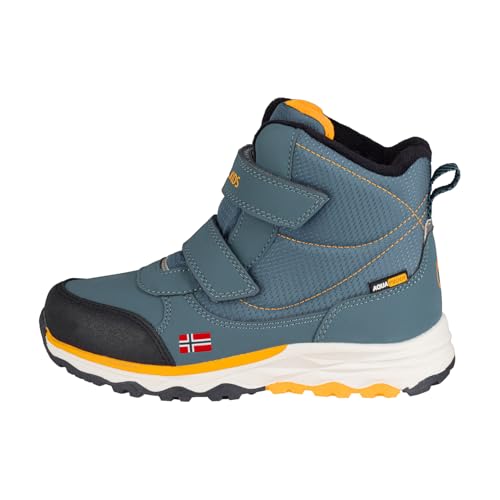 Trollkids wasserdichte Winterschuhe Wanderschuhe Hafjell, Stahlblau/Marine/Mango, Größe 33 von Trollkids