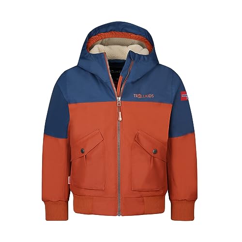 Trollkids wasserdichte atmungsaktive Kinder Jacke GRIMSTAD, Mystik Blau/Rostrot/Wüstensand, Größe 152 von Trollkids