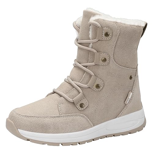 Trollkids wasserdichte hohe urban Mädchen Stiefel aus Wildlede mit Sherpa-Fleece-Futter ARENDAL, Wüstensand, Größe 34 von Trollkids