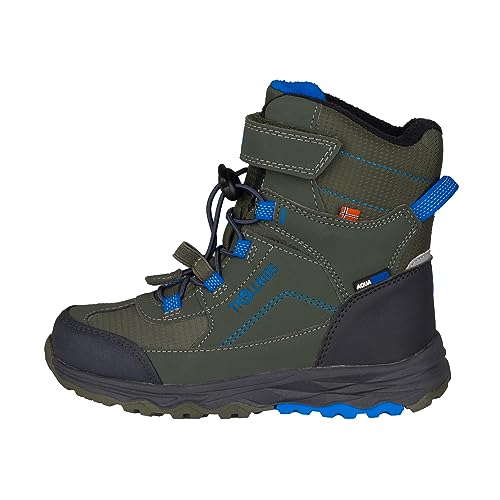 Trollkids wasserdichte robuste Kinder Winter-Stiefel mit kuscheligem Fleecefutter HAFJELL, Efeugrün/Mittelblau/Schwarz, Größe 29 von Trollkids