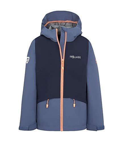 Trollkids wasserdichte sehr leichte Kinder Regenjacke GJENDE, Lotusblau/Marine Blau, Größe 140 von Trollkids