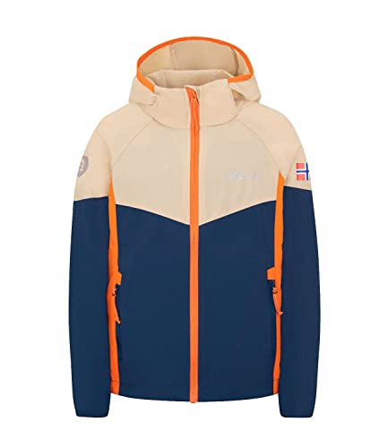 Trollkids winddichte extrem leichte Kinder Wind Jacke SIRA, Sandbeige/Mystisches Blau, Größe 140 von Trollkids