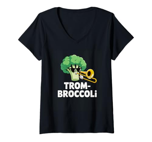 Damen Lustiges Posa-Brokkoli-Wortspiel Musiker Brokkoli spielt Posaune T-Shirt mit V-Ausschnitt Damen Lustiges Posa-Brokkoli-Wortspiel Musiker Brokkoli spielt Posaune T-Shirt mit V-Ausschnitt von Trom-Broccoli Band Musician Brass Vegetable Gift