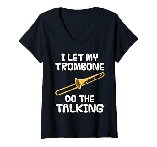 Damen Ich lasse meine Posaune sprechen, Blechbläser introvertiert T-Shirt mit V-Ausschnitt Damen Ich lasse meine Posaune sprechen, Blechbläser introvertiert T-Shirt mit V-Ausschnitt von Trombone Brass Musician Introvert By DoodleRob