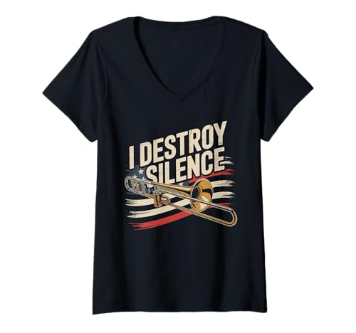 Damen I Destroy Silence Recto Posaune Marching Band T-Shirt mit V-Ausschnitt Damen I Destroy Silence Recto Posaune Marching Band T-Shirt mit V-Ausschnitt von Trombone Player I Destroy Silence Recto Trombone