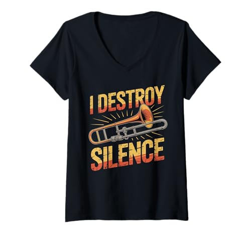 Damen I Destroy Silence Recto Posaune Marching Band T-Shirt mit V-Ausschnitt Damen I Destroy Silence Recto Posaune Marching Band T-Shirt mit V-Ausschnitt von Trombone Player I Destroy Silence Recto Trombone