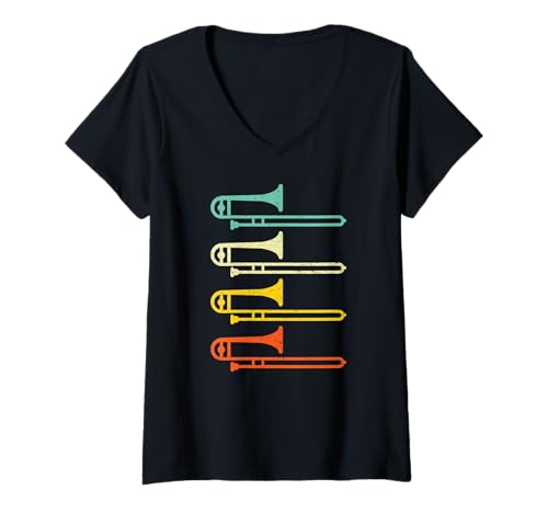 Damen Posaunenspieler, Retro-Design T-Shirt mit V-Ausschnitt Damen Posaunenspieler, Retro-Design T-Shirt mit V-Ausschnitt von Trombone T Shirts and Gifts by Kaz