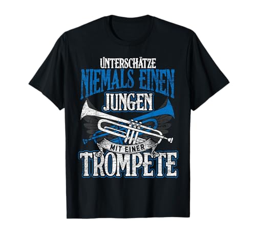 Unterschätze niemals einen Jungen mit einer Trompete T-Shirt von Trompete Geschenk Orchester Jazz Musik Jungen