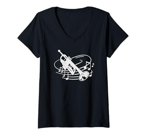 Damen Trompeten Trompeter Orchester Musiker Trompete T-Shirt mit V-Ausschnitt von Trompete Geschenke für Trompetenspieler