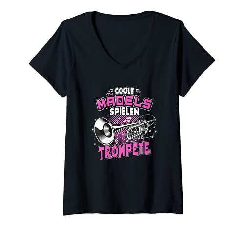 Damen coole Mädchen spielen Trompete T-Shirt mit V-Ausschnitt von Trompete spielen Mädchen Trompeten