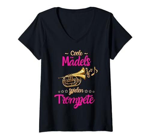 Damen coole Mädels spielen Trompete T-Shirt mit V-Ausschnitt von Trompeten Mädchen Geschenk