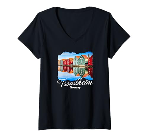 Damen Trondheim Souvenir/Trondheim T-Shirt mit V-Ausschnitt von Trondheim Norway Souvenir Store