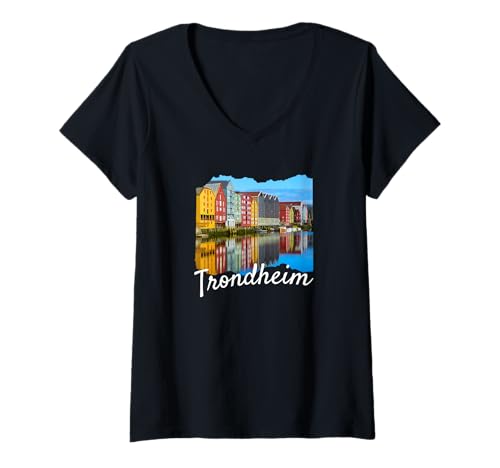 Damen Trondheim Souvenir/Trondheim T-Shirt mit V-Ausschnitt von Trondheim Norway Souvenir Store