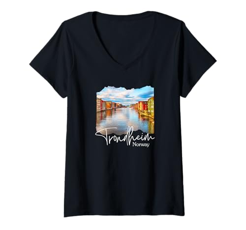 Damen Trondheim Souvenir/Trondheim T-Shirt mit V-Ausschnitt von Trondheim Norway Souvenir Store
