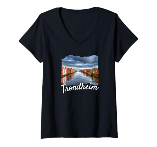 Damen Trondheim Souvenir/Trondheim T-Shirt mit V-Ausschnitt von Trondheim Norway Souvenir Store