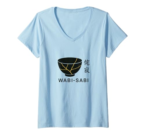 Damen Minimalistische Wabi Sabi Japanische Kintsugi Bowl Zen Imperfection T-Shirt mit V-Ausschnitt Damen Minimalistische Wabi Sabi Japanische Kintsugi Bowl Zen Imperfection T-Shirt mit V-Ausschnitt von Tronic Tees