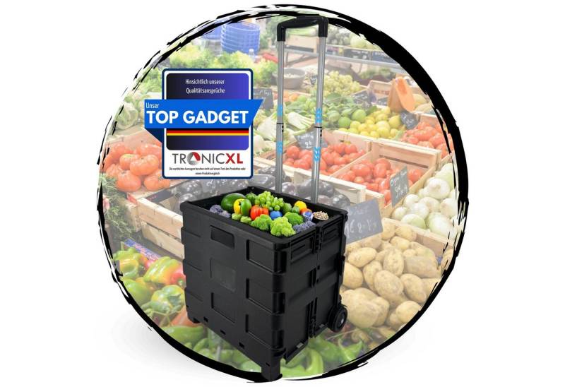 TronicXL Einkaufstrolley Einkaufstrolley mit Box Kiste faltbar Trolley Teleskopgriff Shopping, Transporttrolley mit großen Reifen klappbar Bag von TronicXL