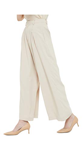 Tronjori Damen Hose Weites Bein Frauen Lange Hose mit Taschen Einfarbig Lose elastische Hohe Taille Freizeithose Business-Arbeitshose für Freizeit Arbeit Büro(XS,Beige) von Tronjori
