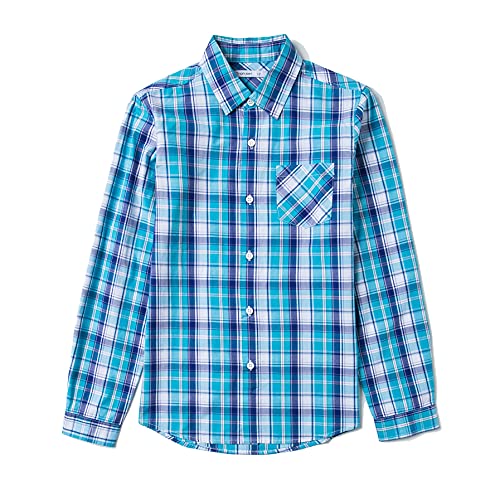 Tronjori Jungen Baumwolle Plaid Knopf unten Langarmshirts mit Brusttasche(10,Cobalt Navy) von Tronjori