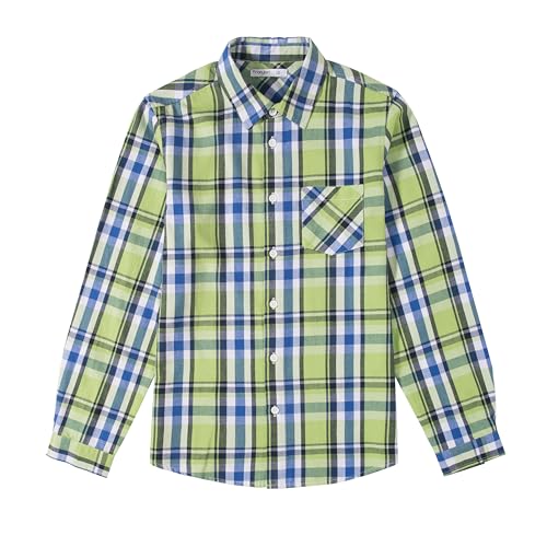 Tronjori Jungen Baumwolle Plaid Knopf unten Langarmshirts mit Brusttasche(10,Hellgrün) von Tronjori