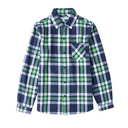 Tronjori Jungen Baumwolle Plaid Knopf unten Langarmshirts mit Brusttasche(10,Lime Plaid) von Tronjori