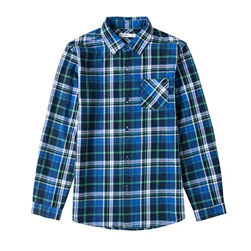 Tronjori Jungen Baumwolle Plaid Knopf unten Langarmshirts mit Brusttasche(10,Navy Grün) von Tronjori