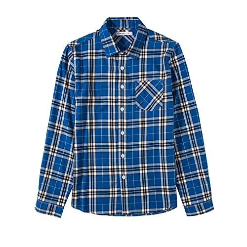 Tronjori Jungen Baumwolle Plaid Knopf unten Langarmshirts mit Brusttasche(12,DK Blau Plaid) von Tronjori