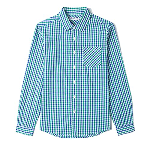 Tronjori Jungen Baumwolle Plaid Knopf unten Langarmshirts mit Brusttasche(14,Grün Navy) von Tronjori