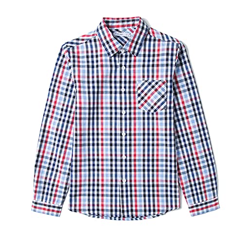 Tronjori Jungen Baumwolle Plaid Knopf unten Langarmshirts mit Brusttasche(16,Rot Schwarz) von Tronjori