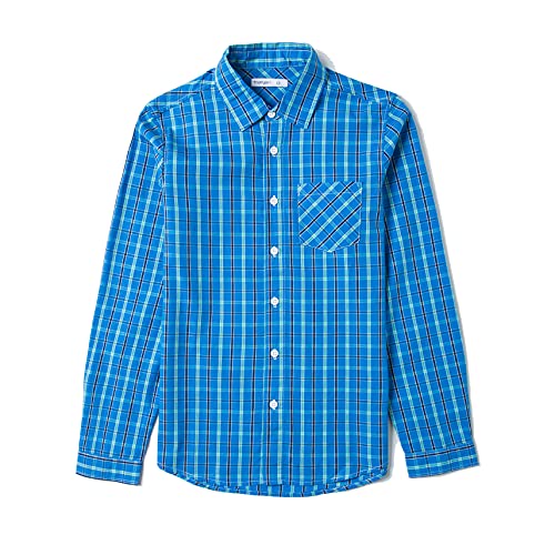 Tronjori Jungen Baumwolle Plaid Knopf unten Langarmshirts mit Brusttasche(8,Französisch Blau) von Tronjori