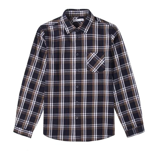 Tronjori Jungen Baumwolle Plaid Knopf unten Langarmshirts mit Brusttasche(8,Navy Weiß) von Tronjori