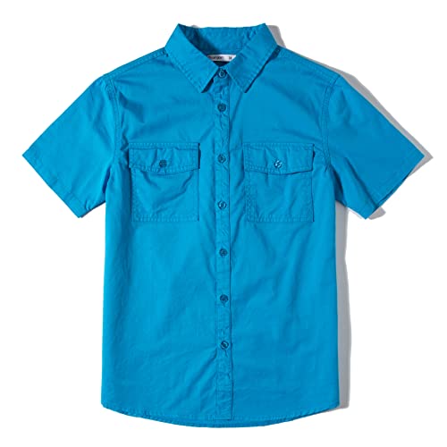 Tronjori Jungen Kurzarmhemd Kurzärmliges Hemd Einfarbig Freizeithemden Baumwolle Mit Zwei Taschen für 5-14Jahre Kinder(14,Ozean Blau) von Tronjori