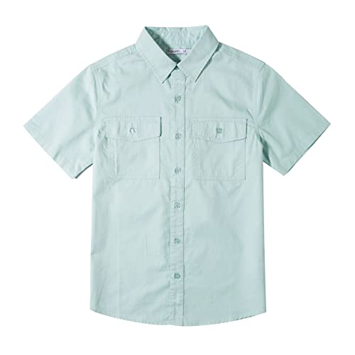 Tronjori Jungen Kurzarmhemd Kurzärmliges Hemd Einfarbig Freizeithemden Baumwolle Mit Zwei Taschen für 5-14Jahre Kinder(16,Fair Aqua) von Tronjori