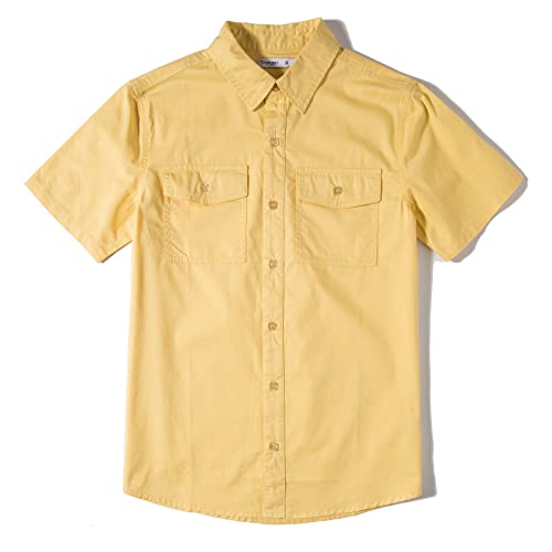 Tronjori Jungen Kurzarmhemd Kurzärmliges Hemd Einfarbig Freizeithemden Baumwolle Mit Zwei Taschen für 5-14Jahre Kinder(6,Gelb) von Tronjori