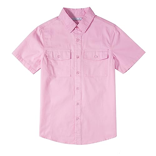 Tronjori Jungenhemd, kurzärmelig, Knopfleiste, lässig, gewebt, Zwei Taschen, Pink, 8 von Tronjori